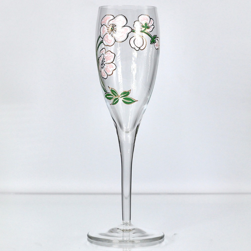 Perrier Jouet Belle Epoque Champagne Flutes Hand Painted Crystal Glass Vintage